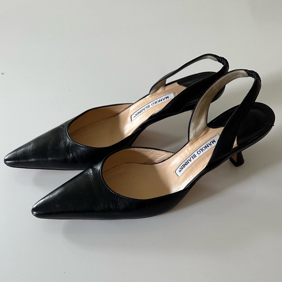 Manolo Blahnik - CAROLYNE 50 Black Nappa Leather Slingback Pumps - Picture 10 of 12